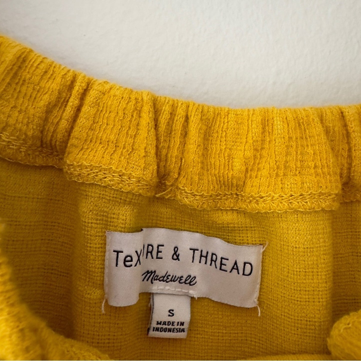 Madewell Texture & Thread Off The Shoulder Top Button Front Tie Waist Yellow EUC