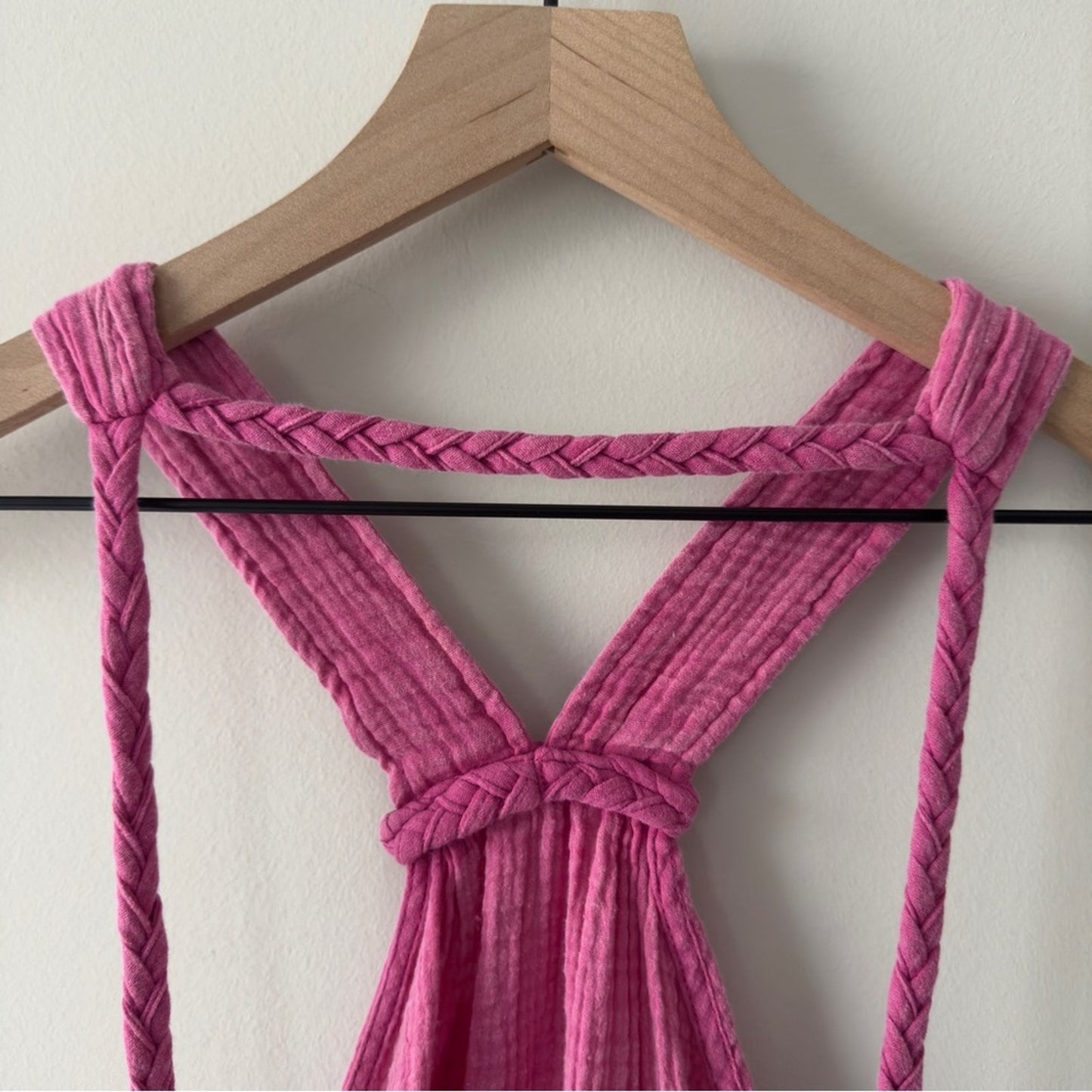 Anthropologie Pink gauze fabric braided strap mini dress halter 100% cotton NWT