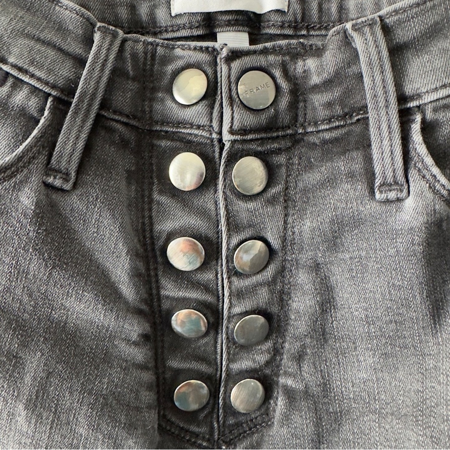 Frame Le High Skinny Jeans Button Fly Denim High Rise Gray Stretch cotton pocket