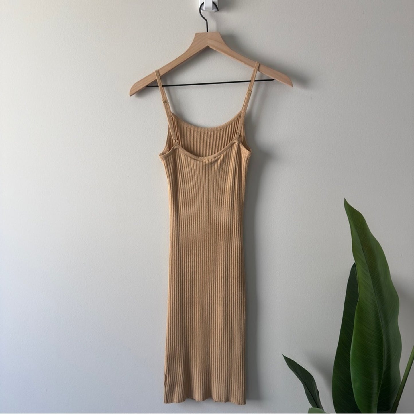 House of Harlow 1960 Revolve Tan Ribbed Mini Dress adjustable spaghetti straps S