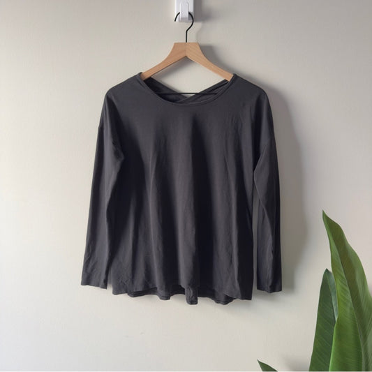 Lululemon Back Into It Long Sleeve in Black Top Crossover Cutout Athletic Casual