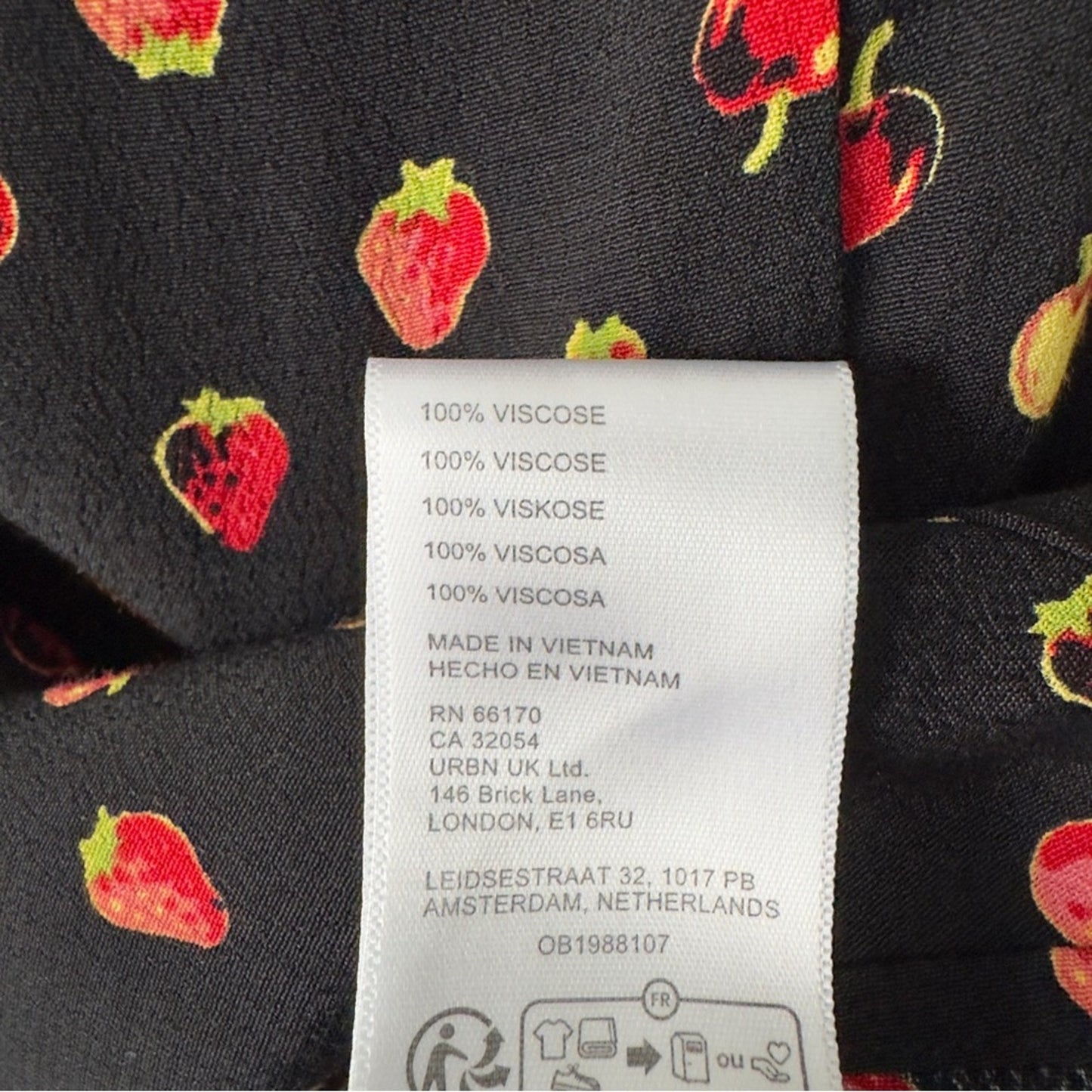 Kimchi Blue Urban Outfitters Fruit Print Black Red Strappy Dress Deep B-Neck EUC
