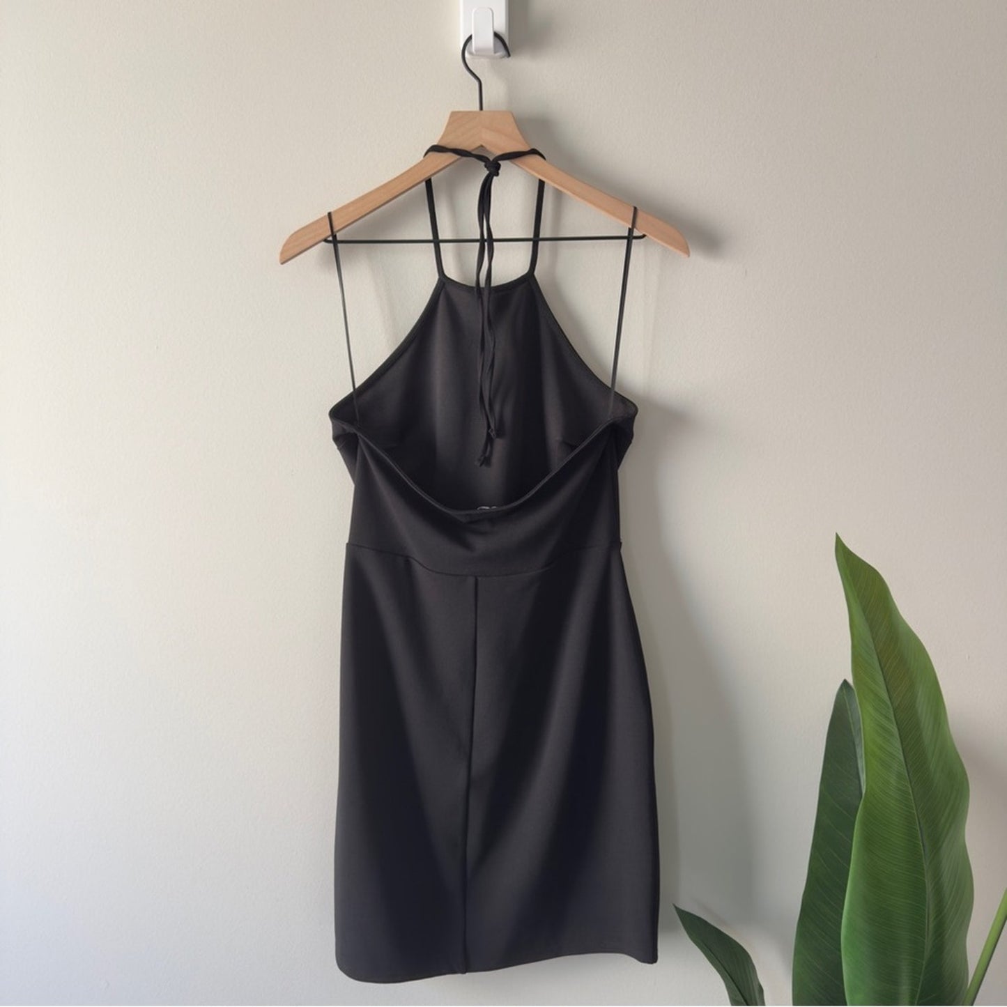 Express Black Halter Dress mini LBD solid tie bow neck party classic pencil NWT