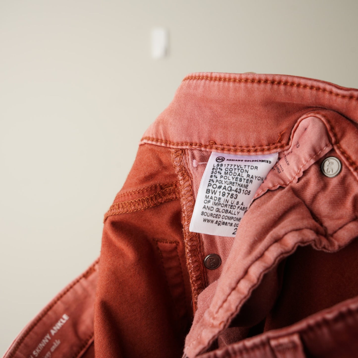 Adriano Goldschmied The Farrah Skinny Ankle Jeans Pants High-Rise Red USA Made