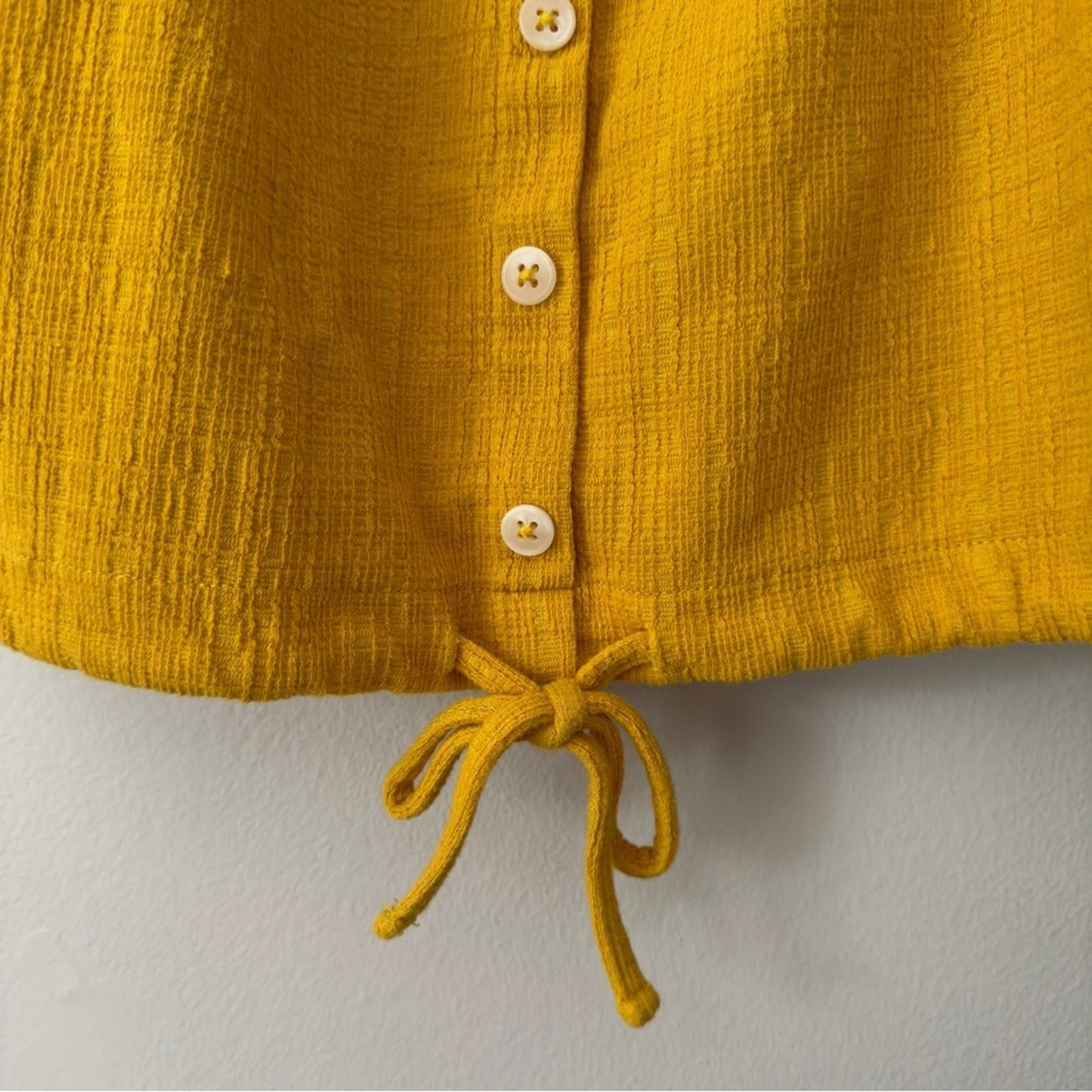 Madewell Texture & Thread Off The Shoulder Top Button Front Tie Waist Yellow EUC