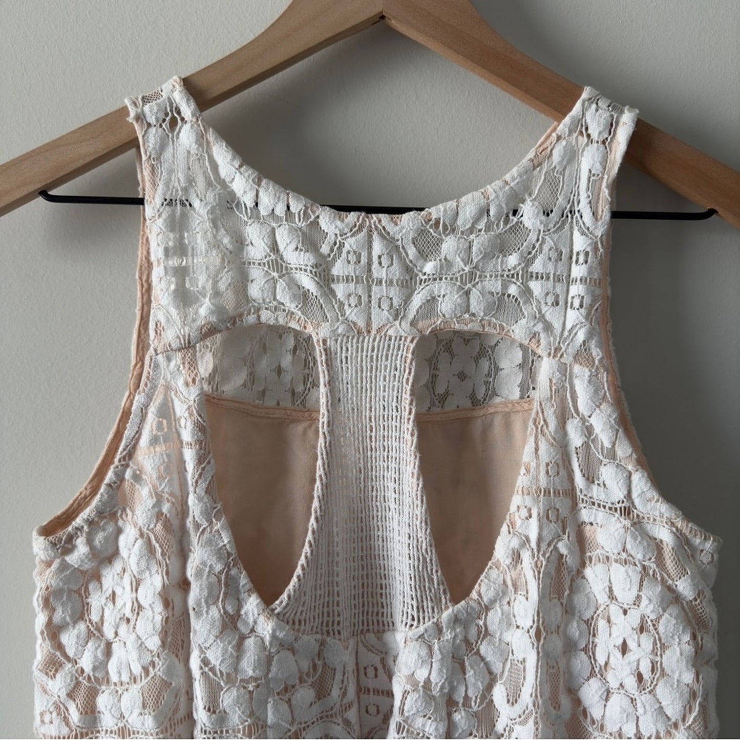 Free People lace overlay mini dress pink white cutout Racerback sleeveless short