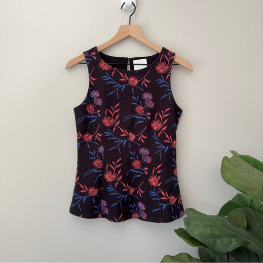 ett:twa by Anthropologie Sleeveless Floral Top A-Line Button Keyhole Back Cotton