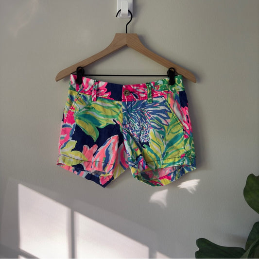 Lilly Pulitzer The Callahan Short 100% Cotton Floral Button Zipper Zip Colorful