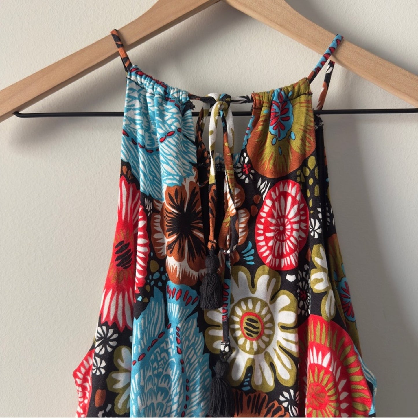 Loft Floral Halter Dress Mini tropical spaghetti strap tiered stretch summer NWT