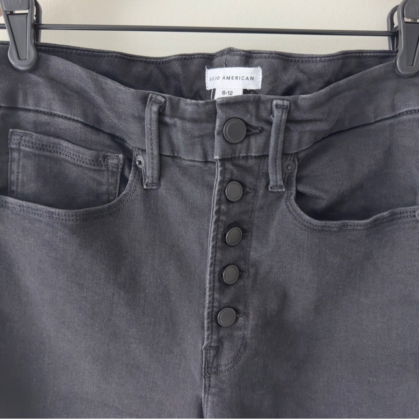 Good American Good Leg Button Fly High Rise Black Skinny Jeans Denim Classic NWT