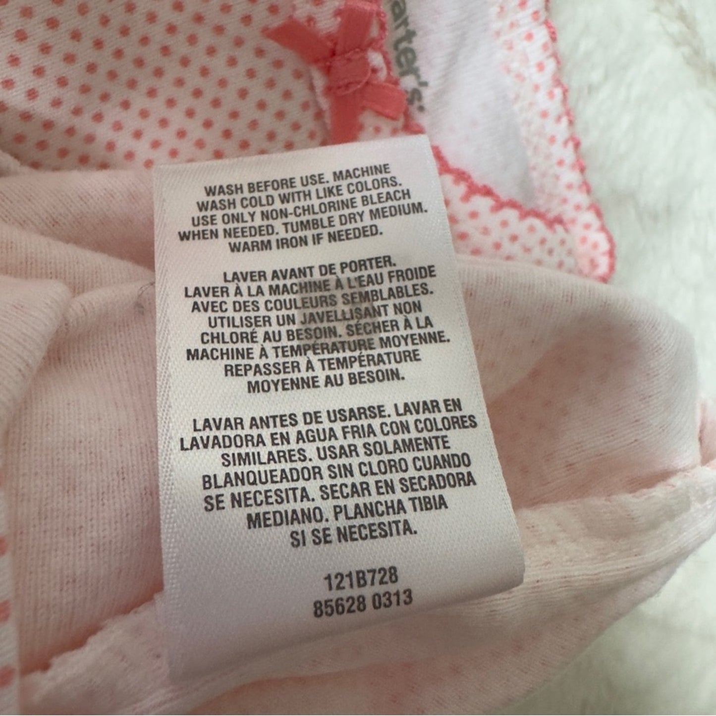 Carter's Pink Polka Dot Baby onesie one piece short sleeve bow snaps 3 months 3m