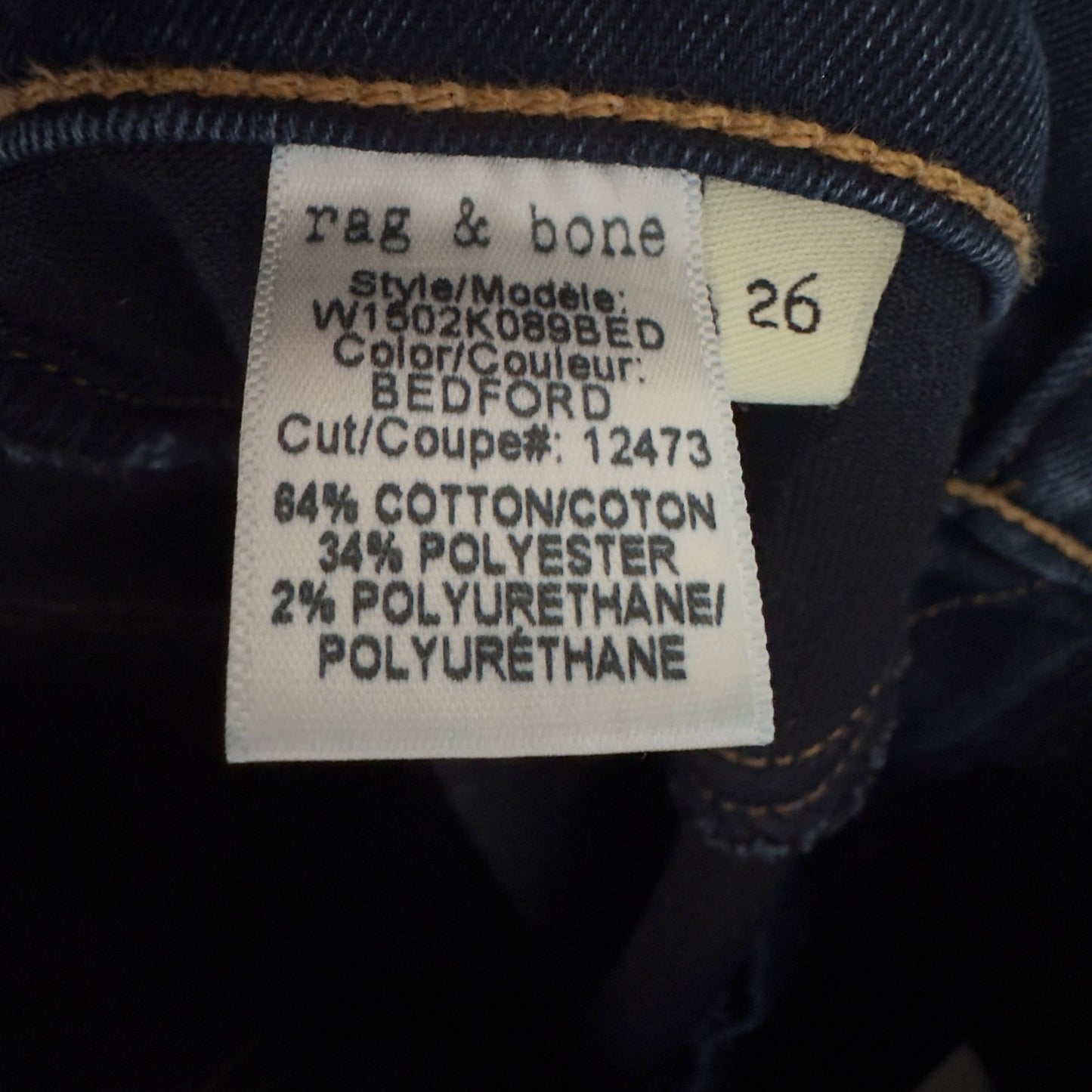 Rag & Bone Dark Wash Skinny Jeans 5-Pocket button zip Cotton stretch Made in USA