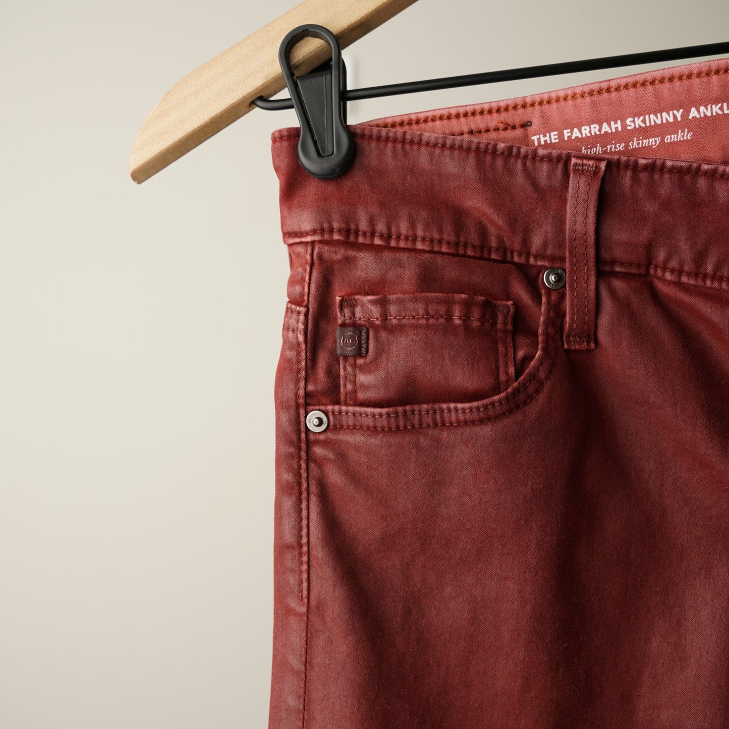 Adriano Goldschmied The Farrah Skinny Ankle Jeans Pants High-Rise Red USA Made