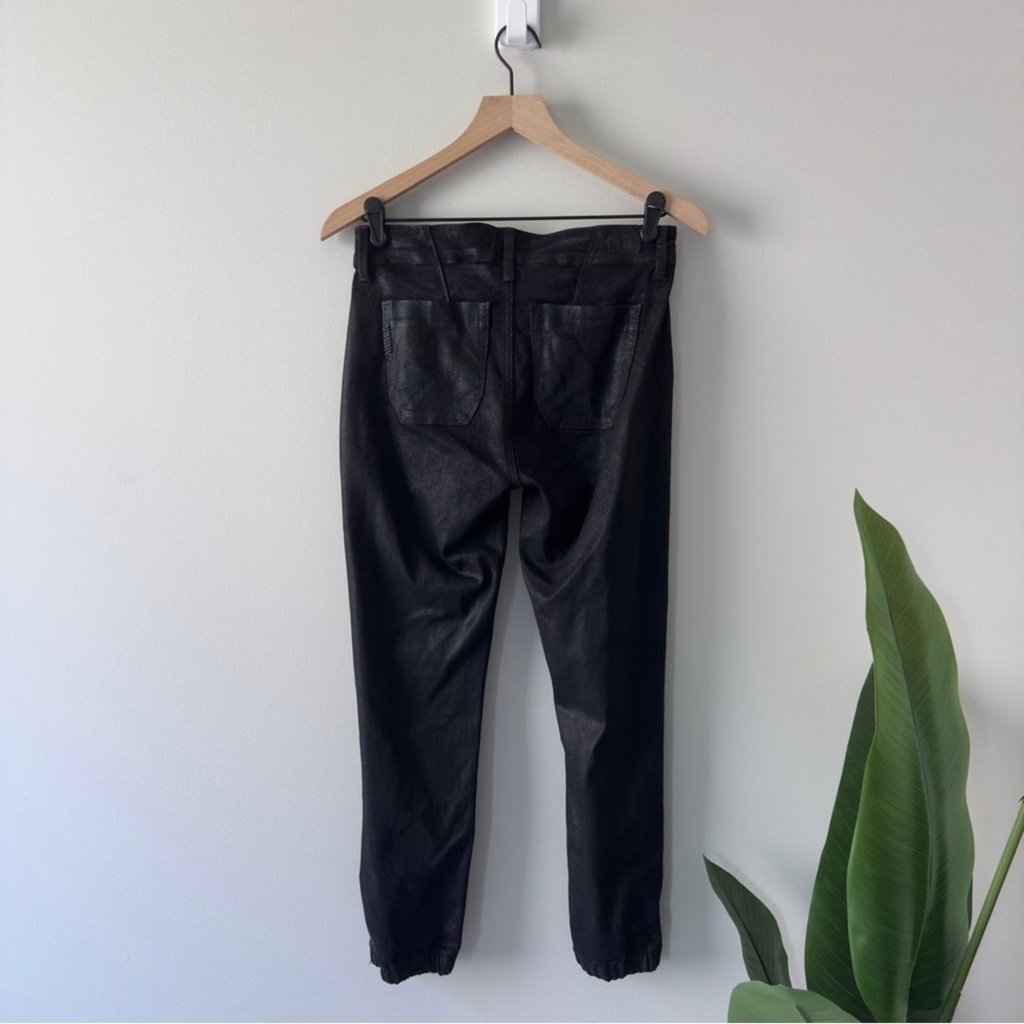 PAIGE Mayslie Jogger Black Casual Pants zipper ankles zip button pockets coated
