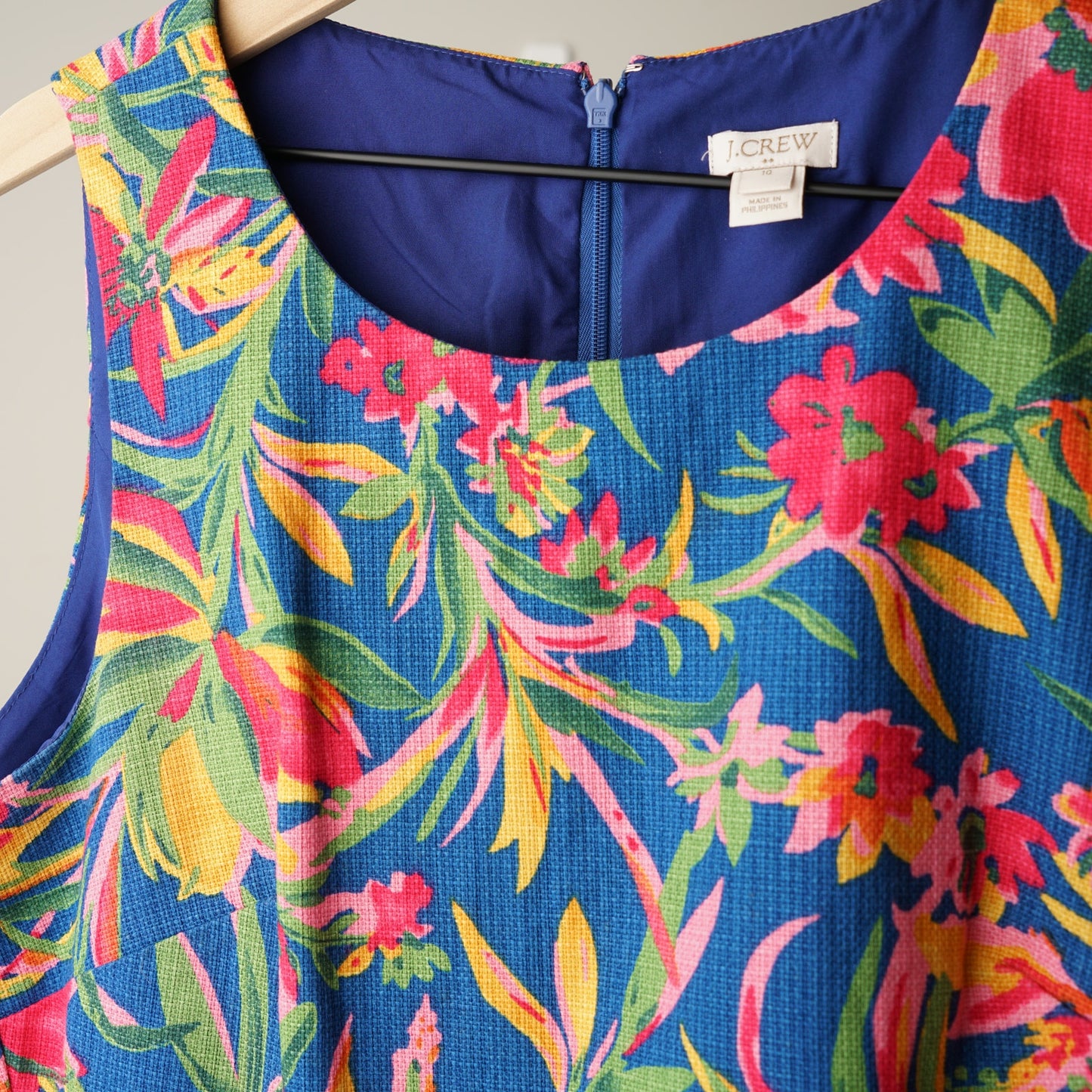 J. Crew 100% Cotton Multicolor Floral Dress Mini A-Line Tropical Colorful Zip 10