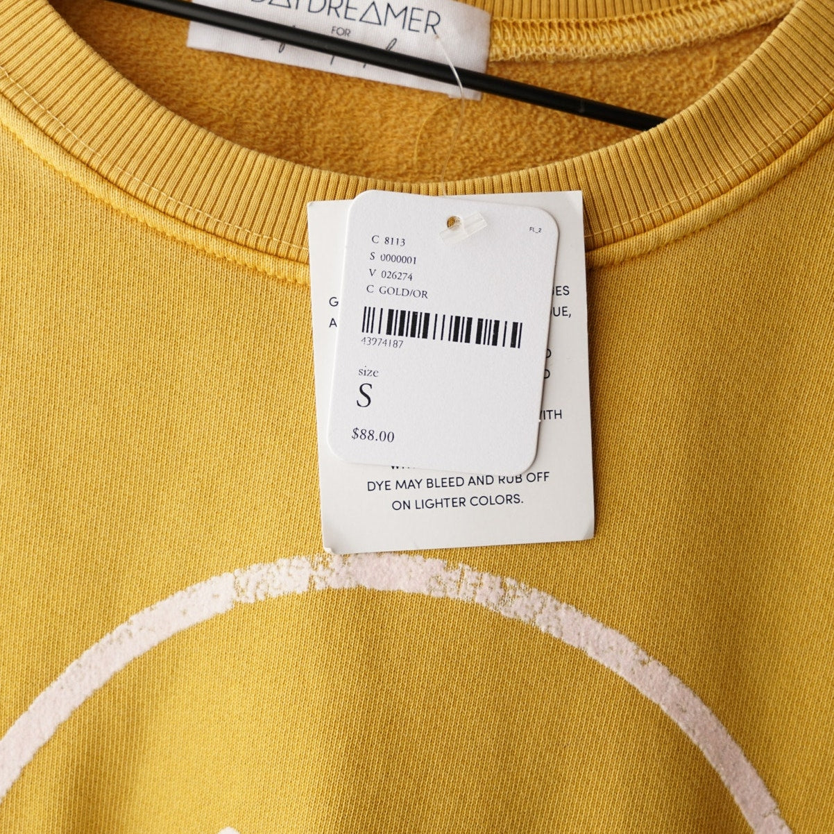 Daydreamer x Free People Sweet Talkin' Sweatshirt Top Gold Smiley Face Graphic S