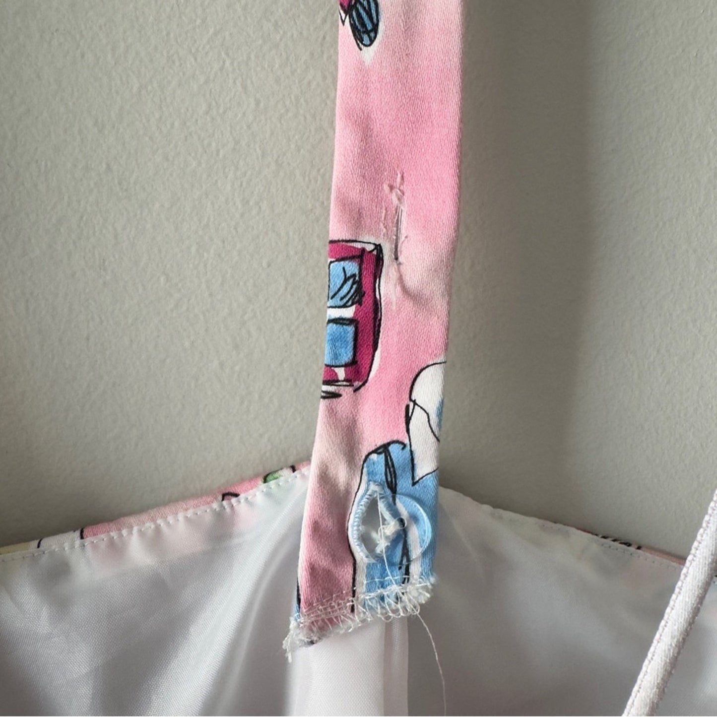 Vintage 90s–2000s Danny & Nicole Pink Patterned Halter Dress Girly Makeup Print