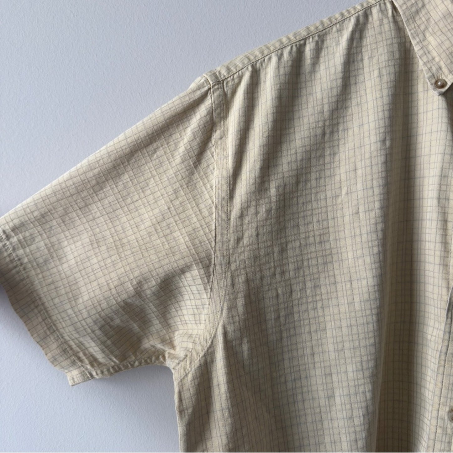 Pendleton 100% Cotton Men's light yellow Short Sleeve Button Down Shirt plaid L