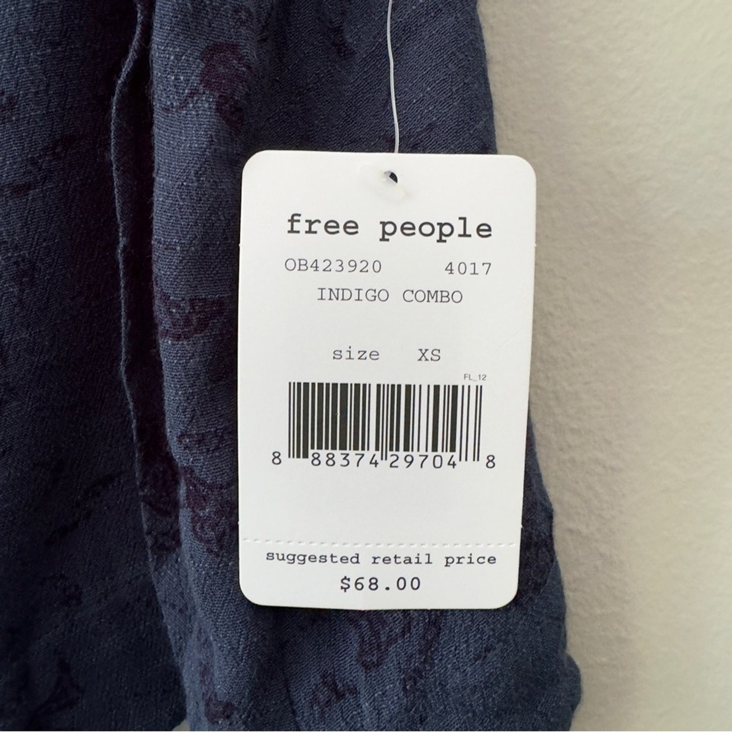 Free People Indigo Combo Tank Top Floral Print Cutout Sleeveless Crinkle Cut Out