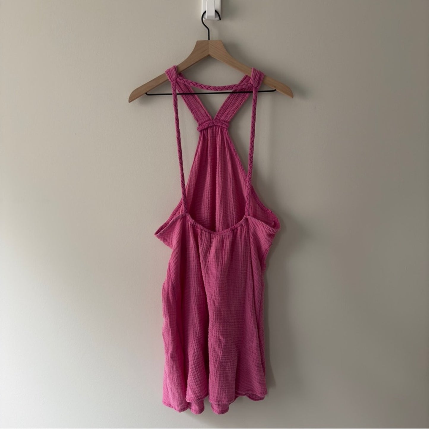 Anthropologie Pink gauze fabric braided strap mini dress halter 100% cotton NWT