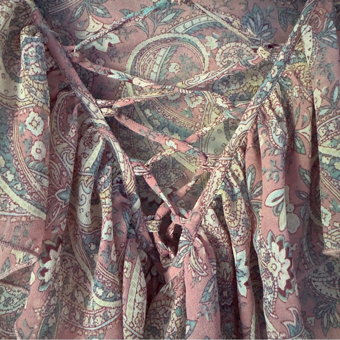 Show Me Your MuMu Sheer Long Sleeve Peasant Top Floral Paisley Lace Up Neckline