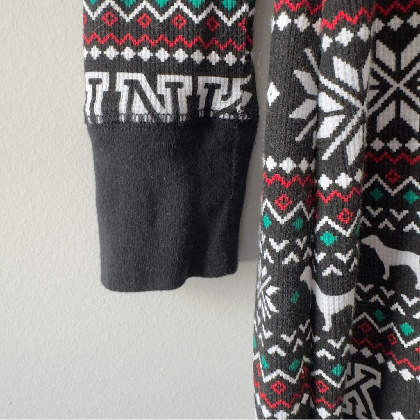 PINK Victoria's Secret Fair Isle Dog Patterned Pajama One Piece Onesie Jumpsuit