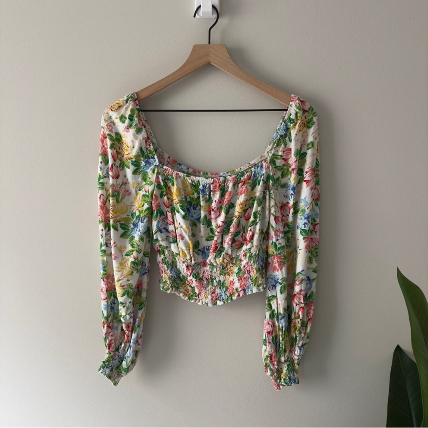 AFRM Revolve Sophie Smocked Top Floral Long Sleeve Square Neck Colorful Spring S