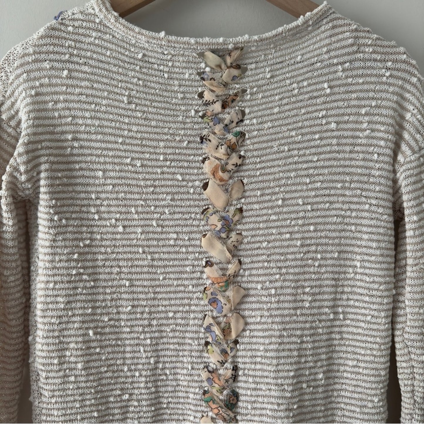 Anthropologie Akemi + Kin Cream Gray White Ribbon Embellished Knit Sweater Top