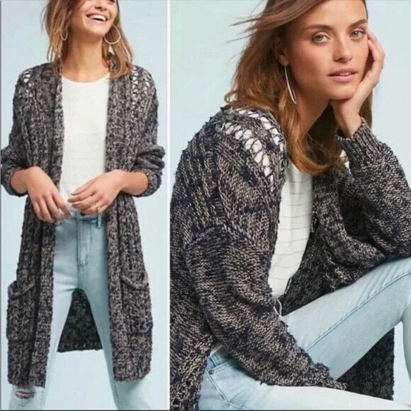 Anthropologie Akemi + Kin Metallic Pocket Front Tunic Cardigan Long Sleeve open