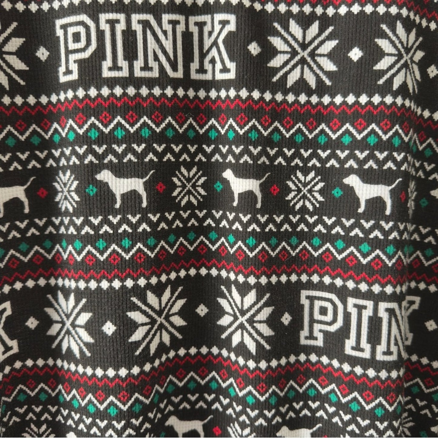 PINK Victoria's Secret Fair Isle Dog Patterned Pajama One Piece Onesie Jumpsuit