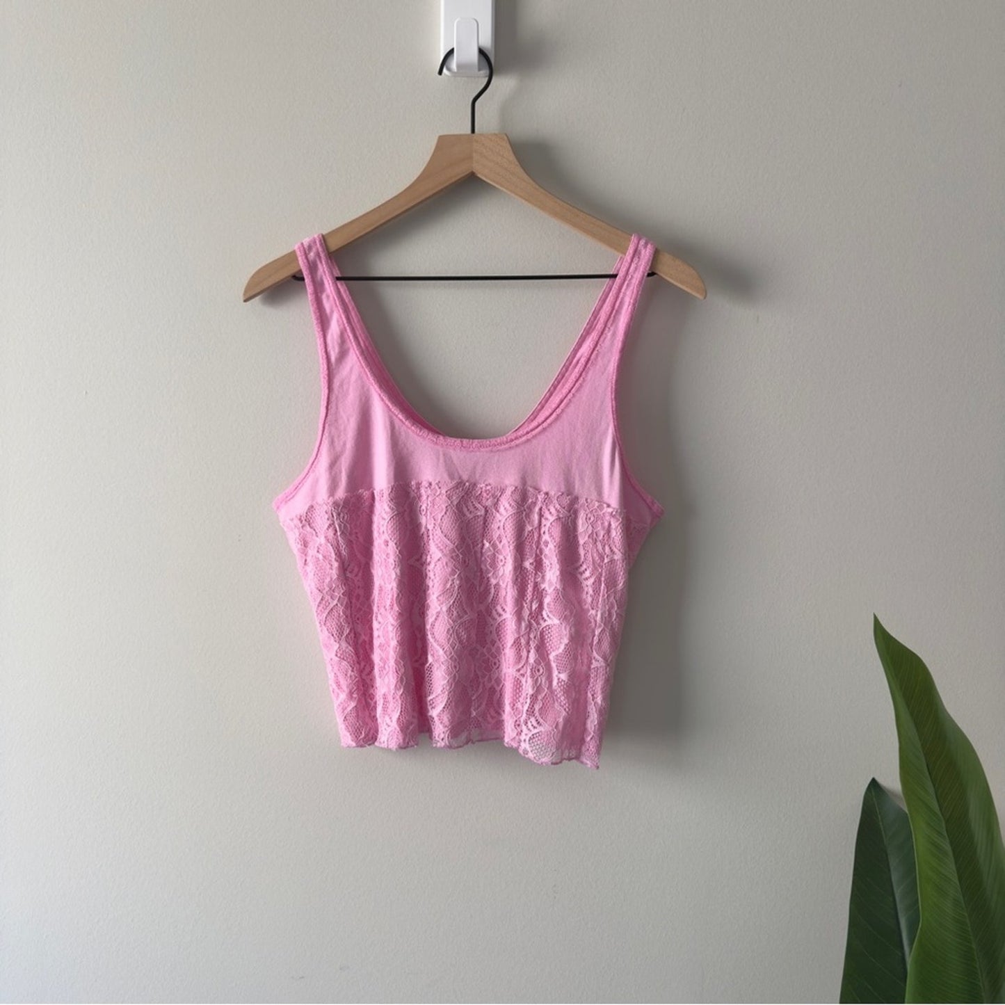 Free People Lace Corsette Style Tank Top Pink Sugar Crop Casual Cropped Buttons