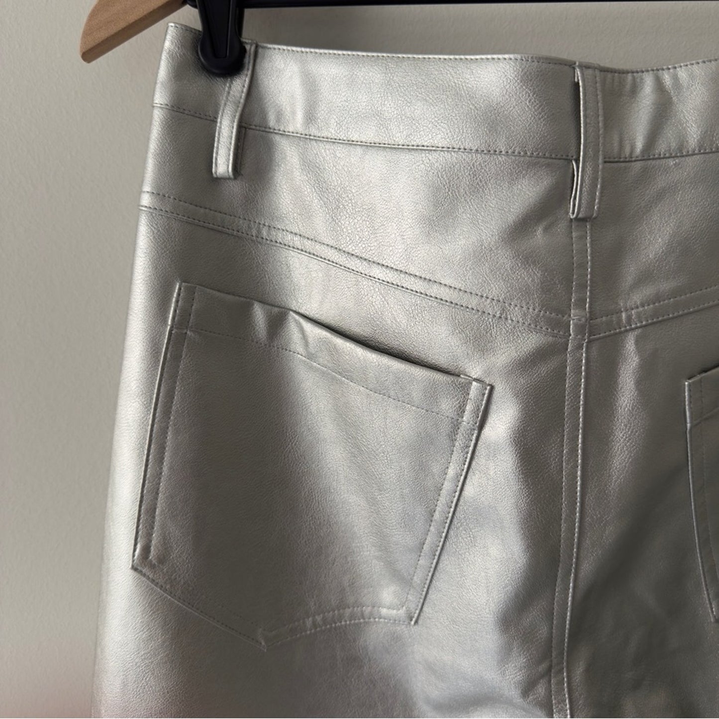 Wayf Silver Metallic Pants straight leg futuristic zip button pockets belt loops