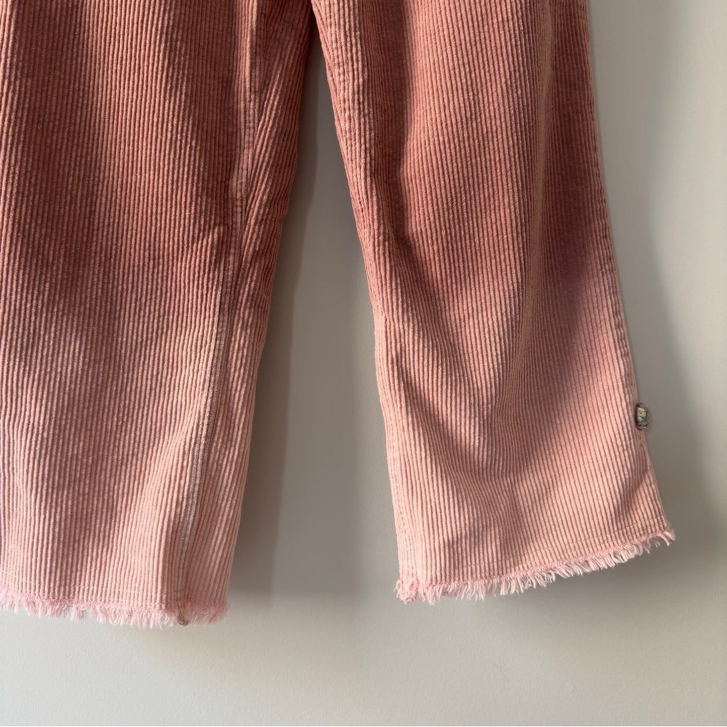 House of Sunny Pink Corduroy Pants Button Fly Ombre raw fringe hem pockets boho