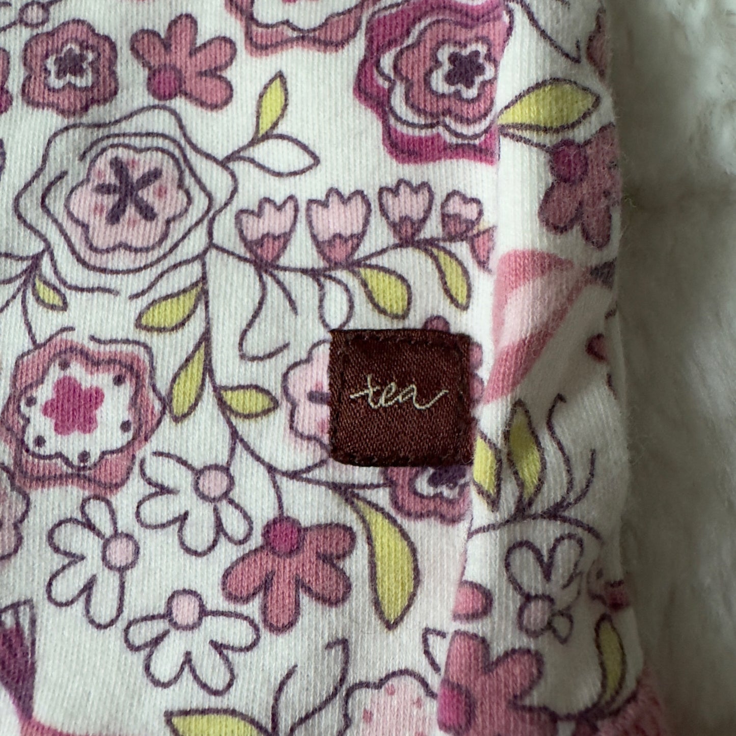 Tea Collection Floral Bird Pattern 100% Cotton Onesie One Piece Long Sleeve EUC