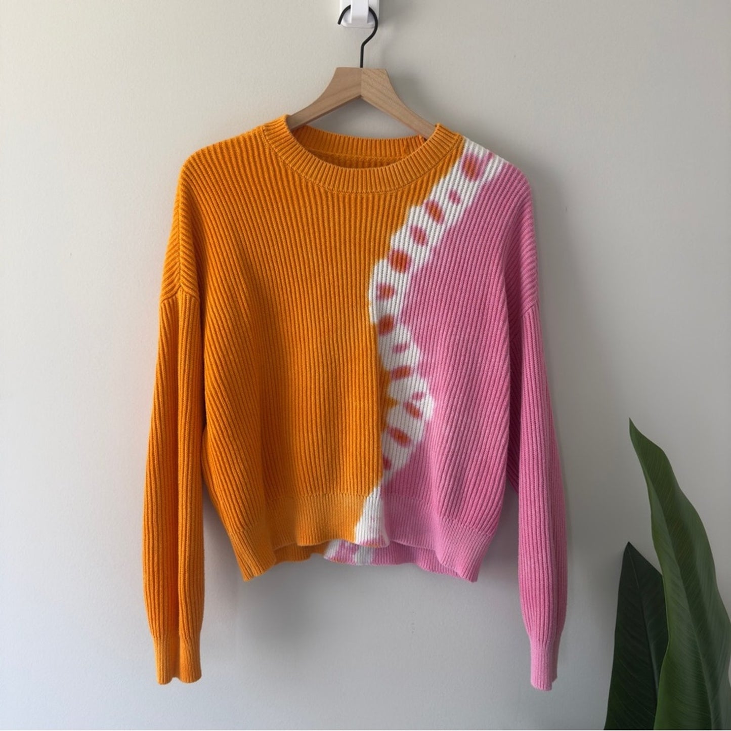 Pistola 100% Cotton Orange and Pink Dip Dye Crew Neck Sweater Long Sleeve ribbed
