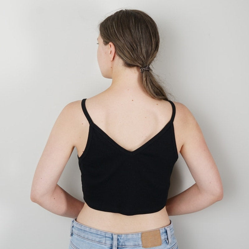 Zara Ribbed Black Crop Top Spaghetti Strap Cami Solid Cropped V-Neck Summer EUC
