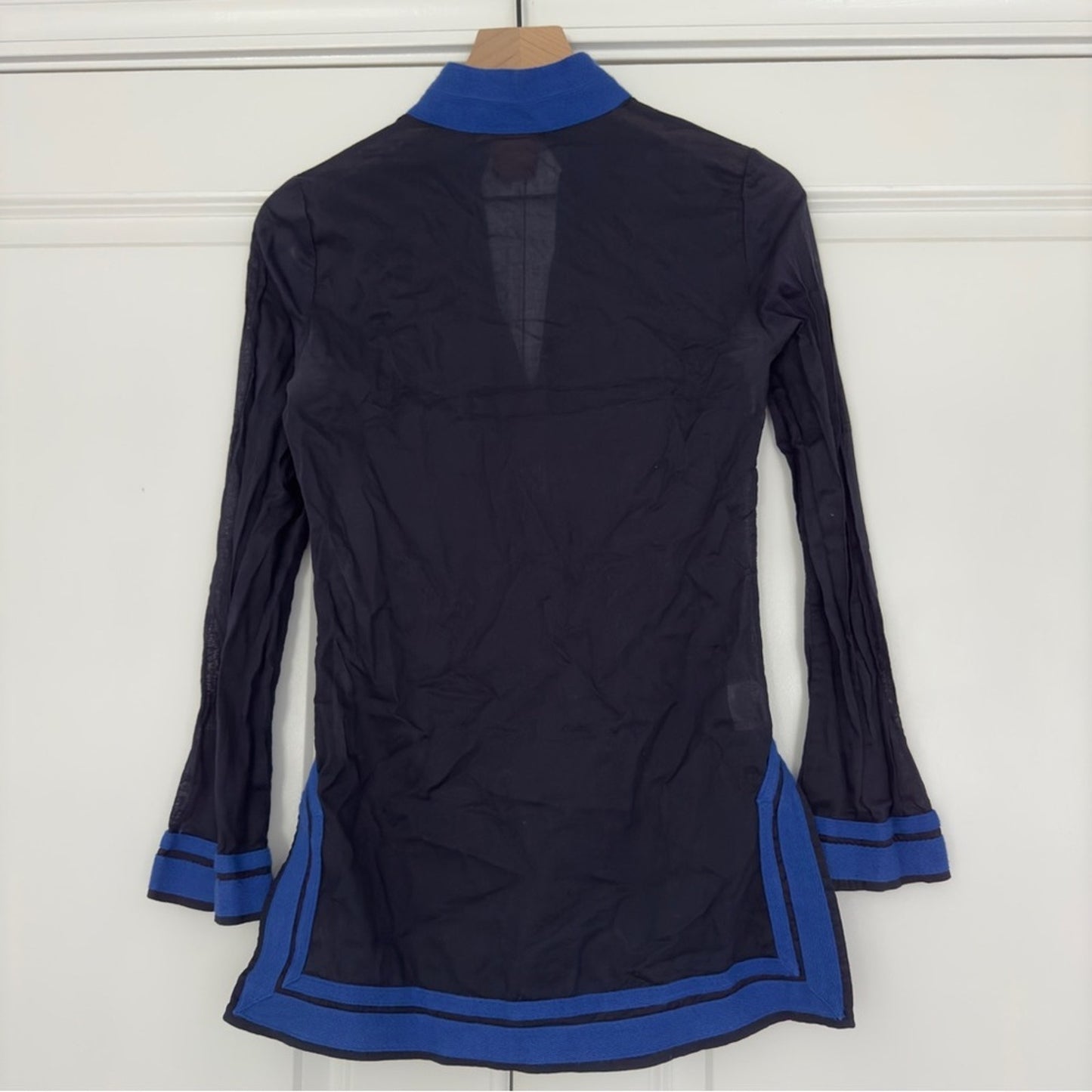 Tory Burch 100% Cotton Long Sleeve Tunic Top Lightweight Preppy Slit Hem Zipper
