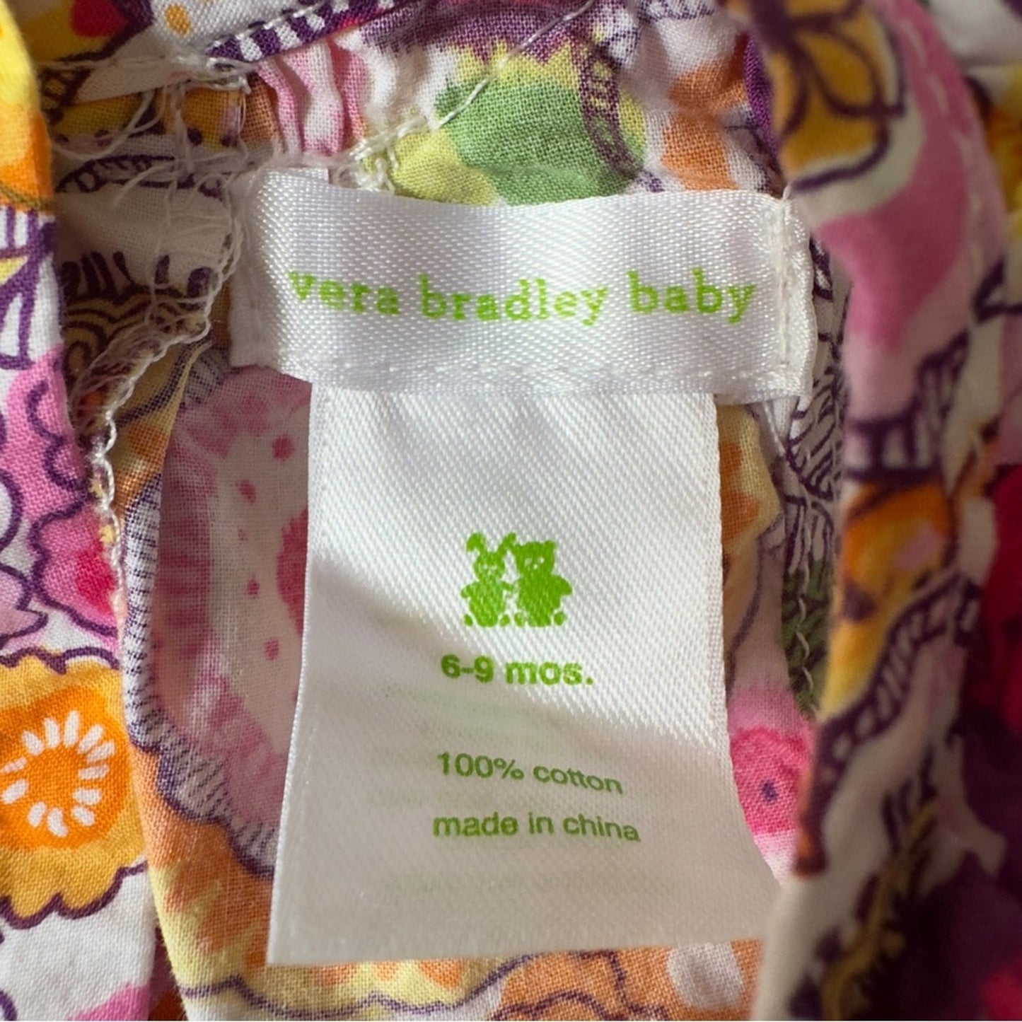 Vera Bradley Baby Colorful Floral Romper Ruffle Neckline smocked legs one piece