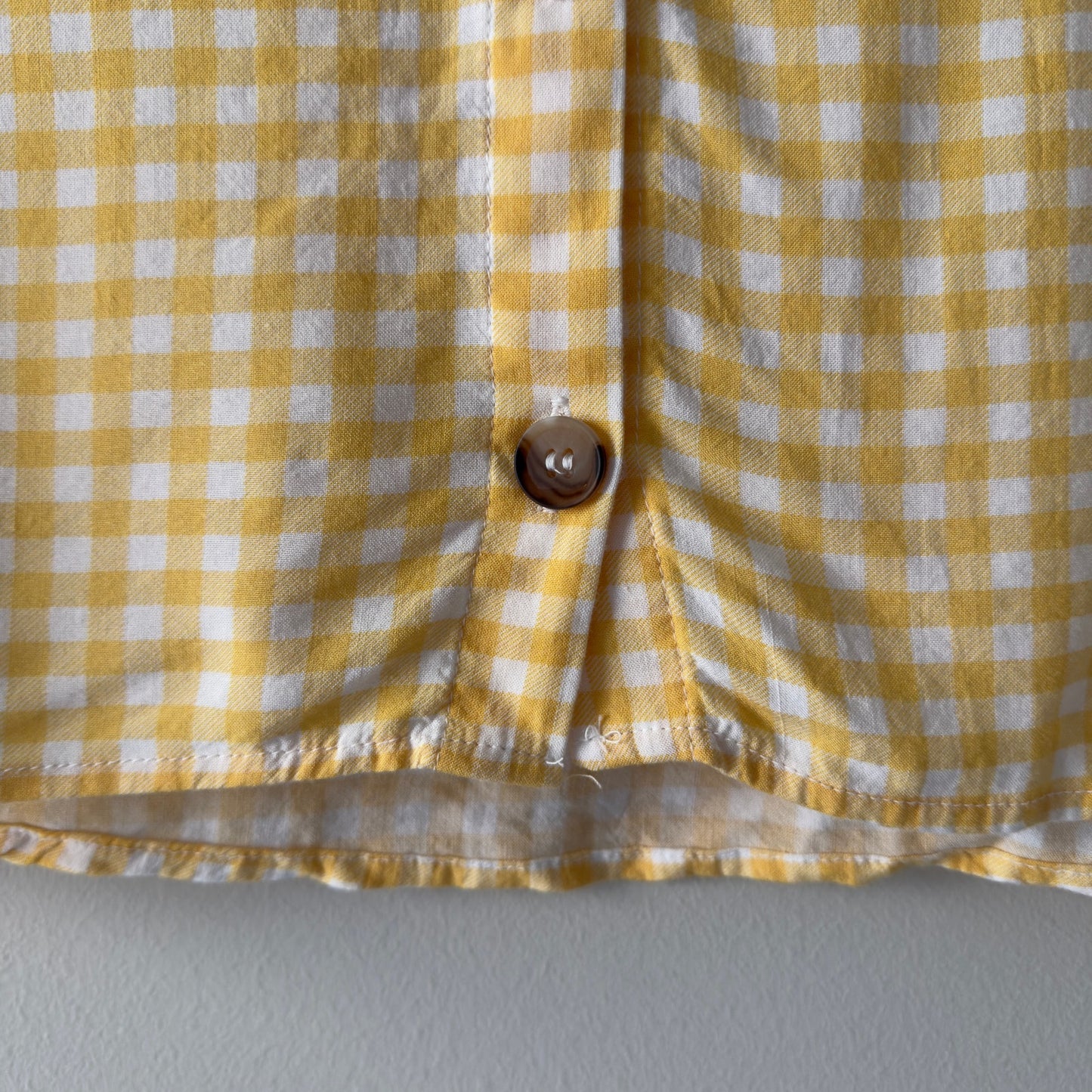 H&M Divided Yellow White Gingham Button Down Top Short Sleeve Cropped Summer EUC