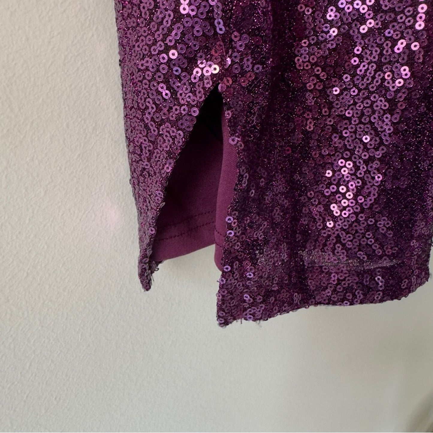 Betsey Johnson Purple Sequin spaghetti strap Sleeveless Bodycon mini Dress slit