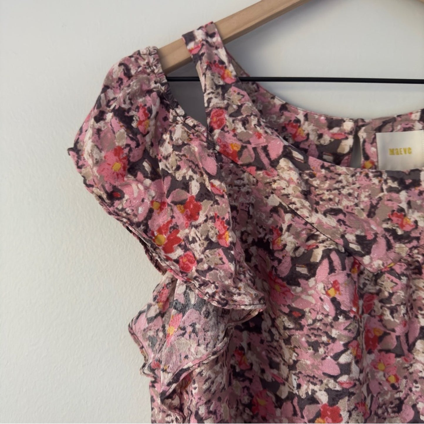 Maeve Anthropologie Cold Shoulder Top Short Sleeve Floral Print Button Keyhole S
