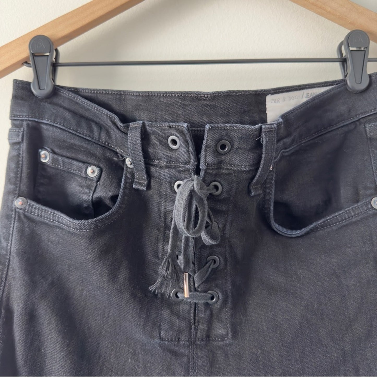Rag & Bone Lace Up Skinny Jeans Black Coal cotton blend casual pockets high rise