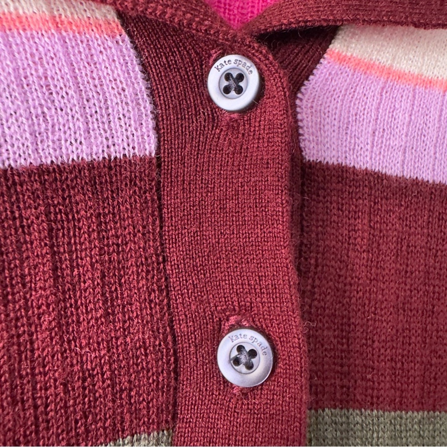Kate Spade Fine Stripe Polo Sweater 100% Merino Wool Tight Knit preppy light EUC
