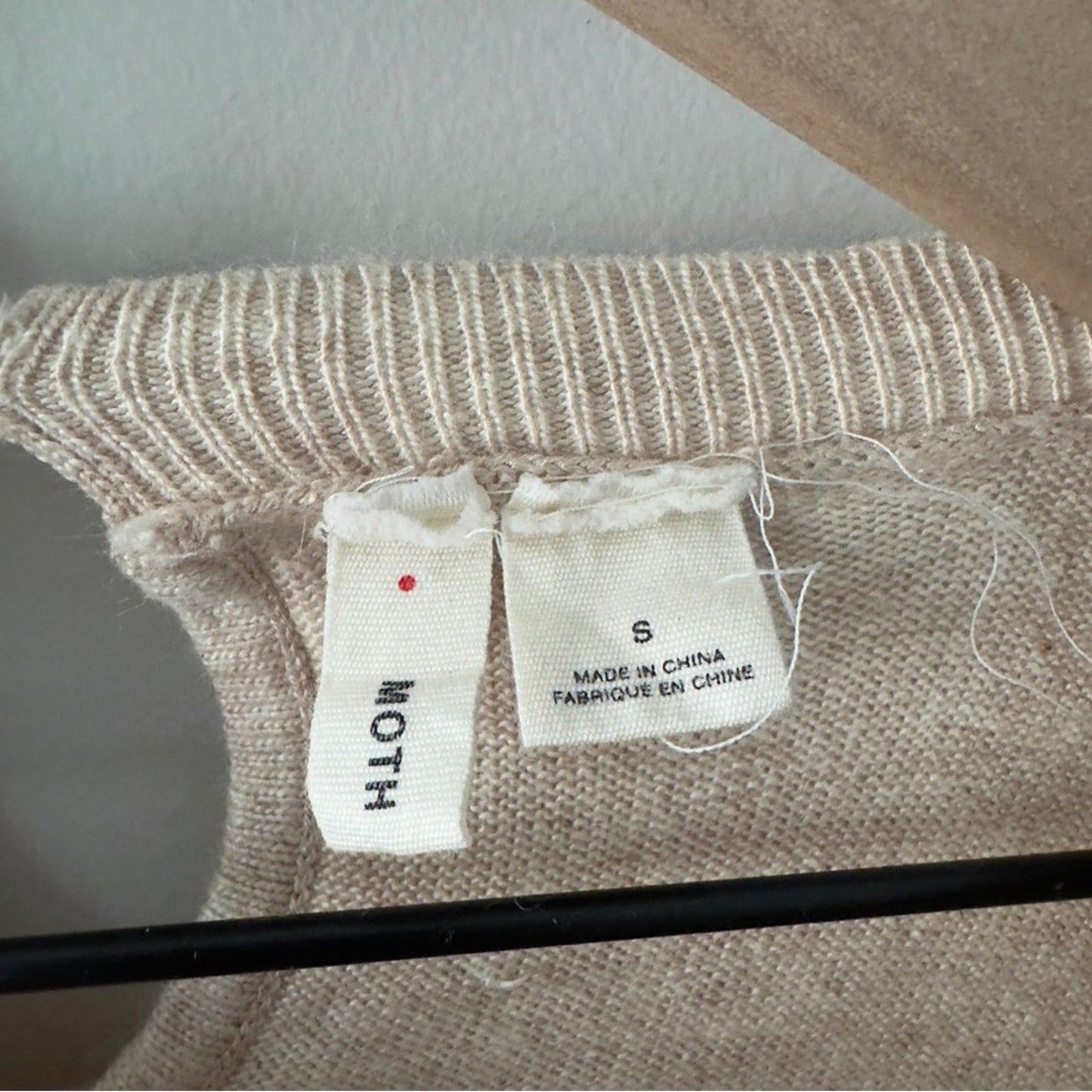 Anthropologie Moth Ruffle Beige tight Knit Sweater long sleeve crew neck keyhole