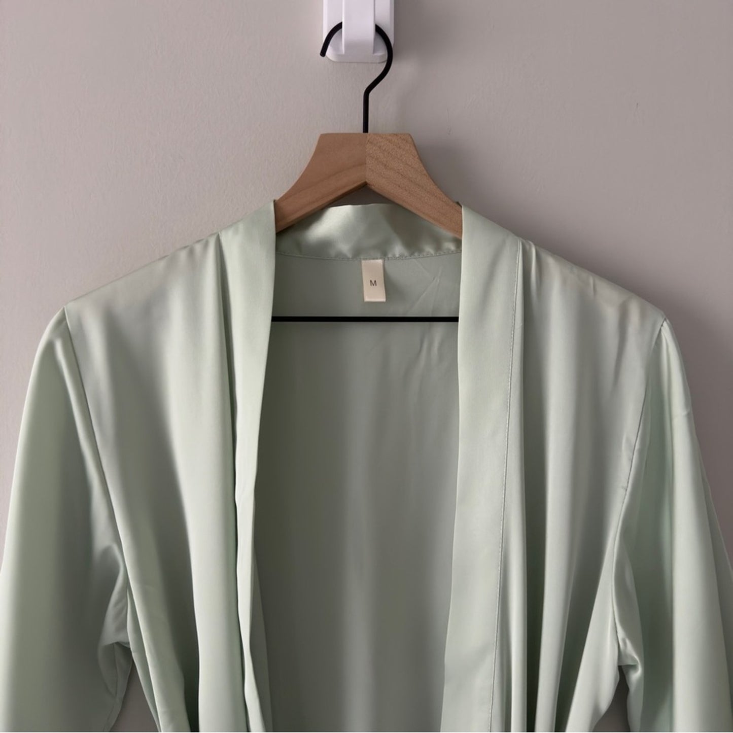 Satin Mint Green Women's Robe Half Sleeves Tie Waist Kimono Loungewear Lounge M