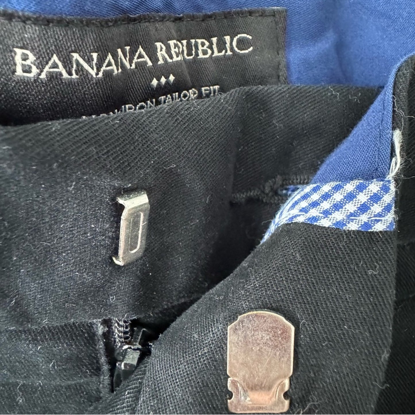 Banana Republic Non-Iron Tailored Fit Black Chinos Zip Hook & Eye Pockets Pants