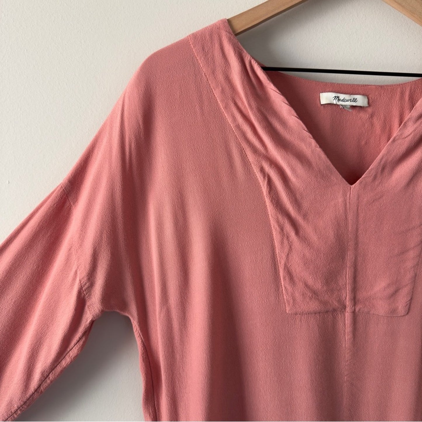 Madewell Pink Long Sleeve Shift Dress Knee Length Solid Preppy Crepe