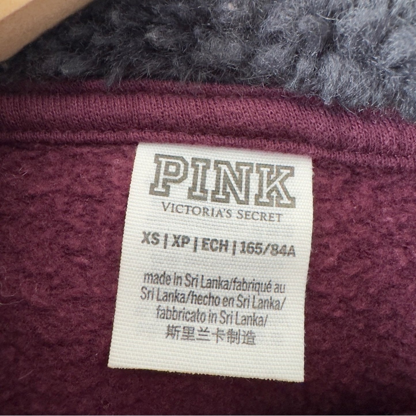 PINK Victoria's Secret Burgundy Full Zip Hoodie Sequin Dog Fleece Hood Jacket XS