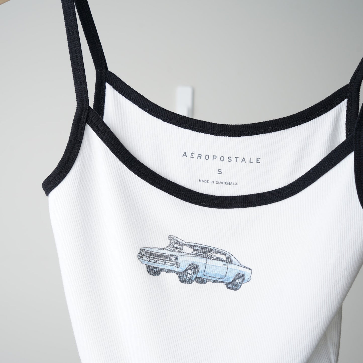 Aeropostale Ribbed Car Graphic Baby Tank Top Spaghetti Strap Cropped Stretch EUC
