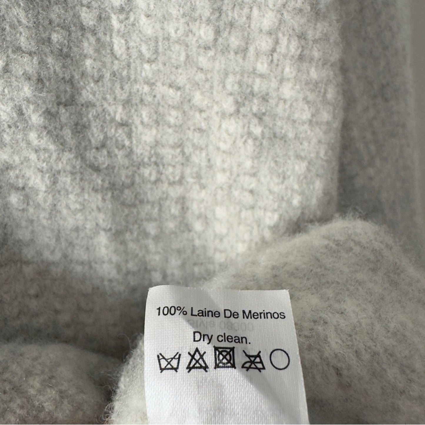 Madewell 100% Merino Wool Light Gray Crew Neck Sweater 3/4 Sleeve Grid Knit